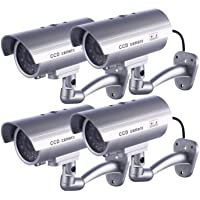 IDAODAN - Cámara falsa CCD de seguridad impermeable con luz LED roja intermitente- 4 unidades- color plateado